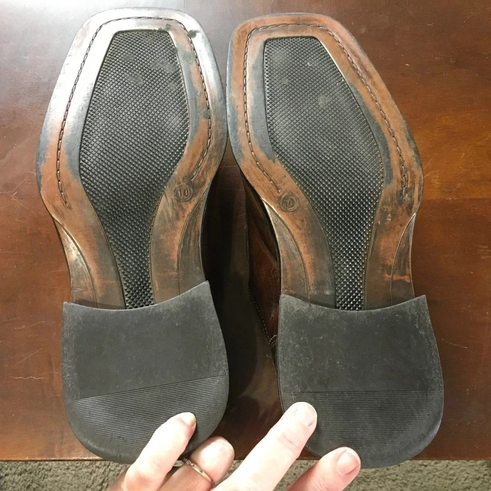 Stephan Bossi Mens Sz 10 Brown Leather Square Toe Slip On Loafers Dress Shoes
